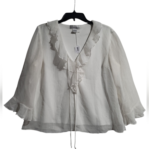 Dress Barn Tops - Dressbarn blouse fairy white krinkle bell ruffle sleeves lined flowy crop Y2K